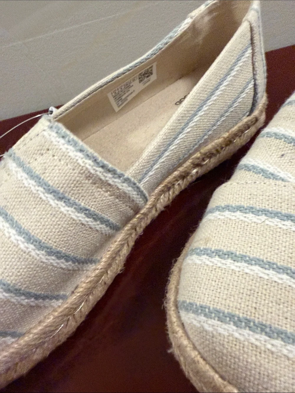Toms Natural Canvas Espadrilles with Light Blue Stripes